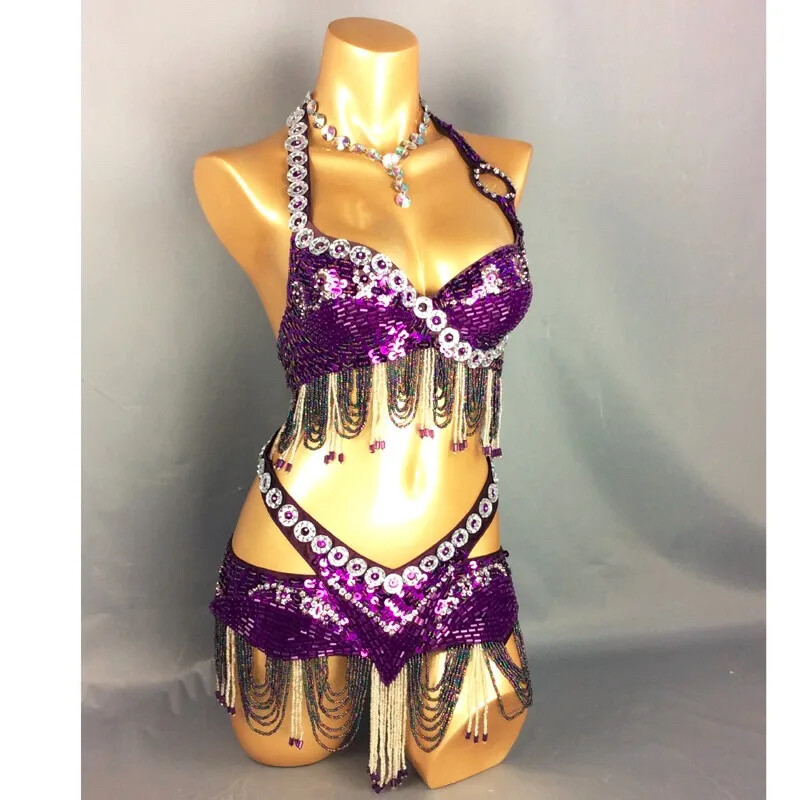 Beaded Samba Belly Dance Costume EDC Party Carnival Outfit (Bra Belt) 8 Colors