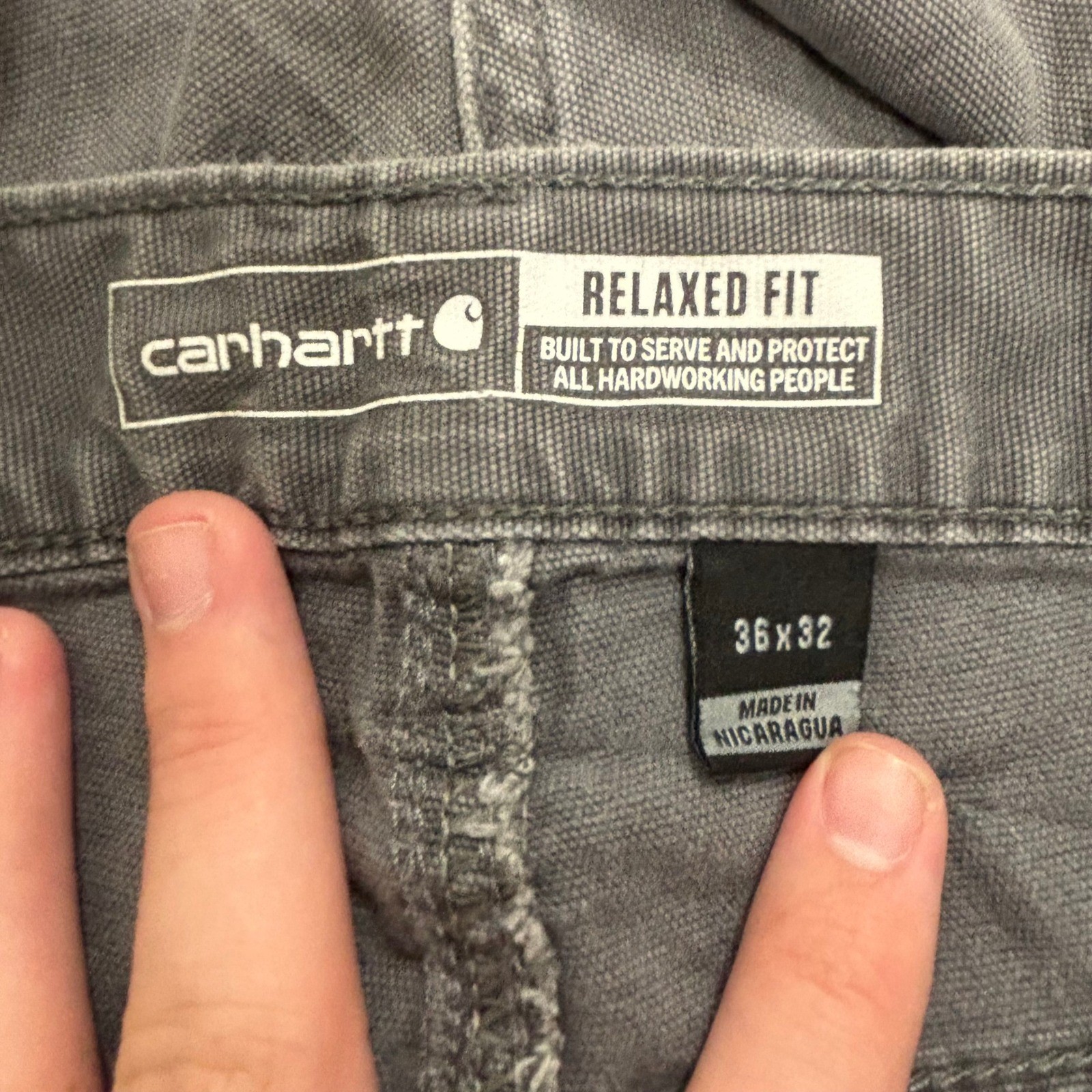 Carhartt Rugged Flex Relaxed Fit Canvas Work Pants Gray Distressed 36×32