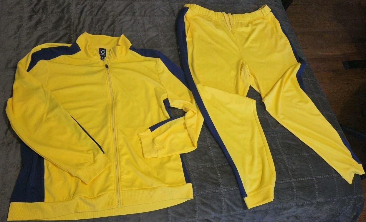 ID Ideology Mens Yellow Black Regular Fit Moisture Wicking Jacket Pants Set XXL