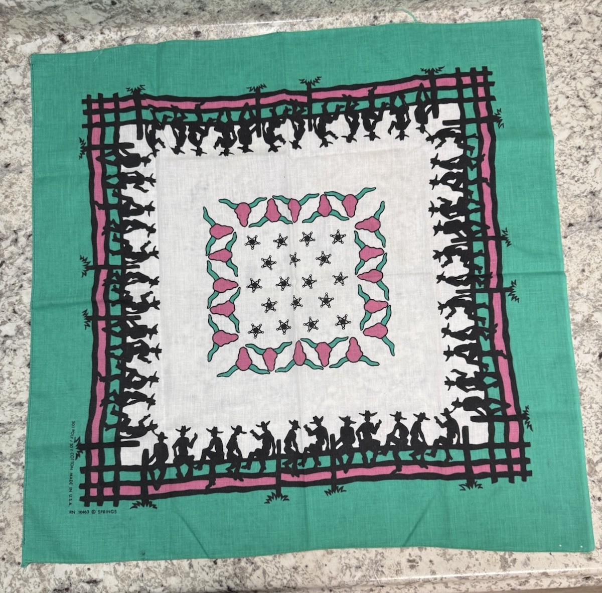 Vintage 90s Cowboy Western Bandana Pocket Scarf Kerchief Cloth Cattle USA EUC