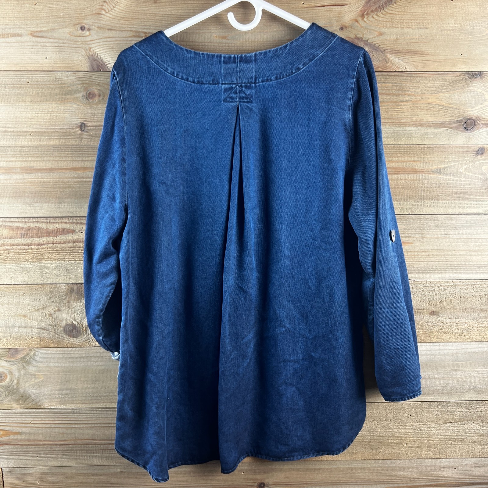 Soft Surroundings Womens Shirt Roll Tab Chambray Button Detail Tencel Large