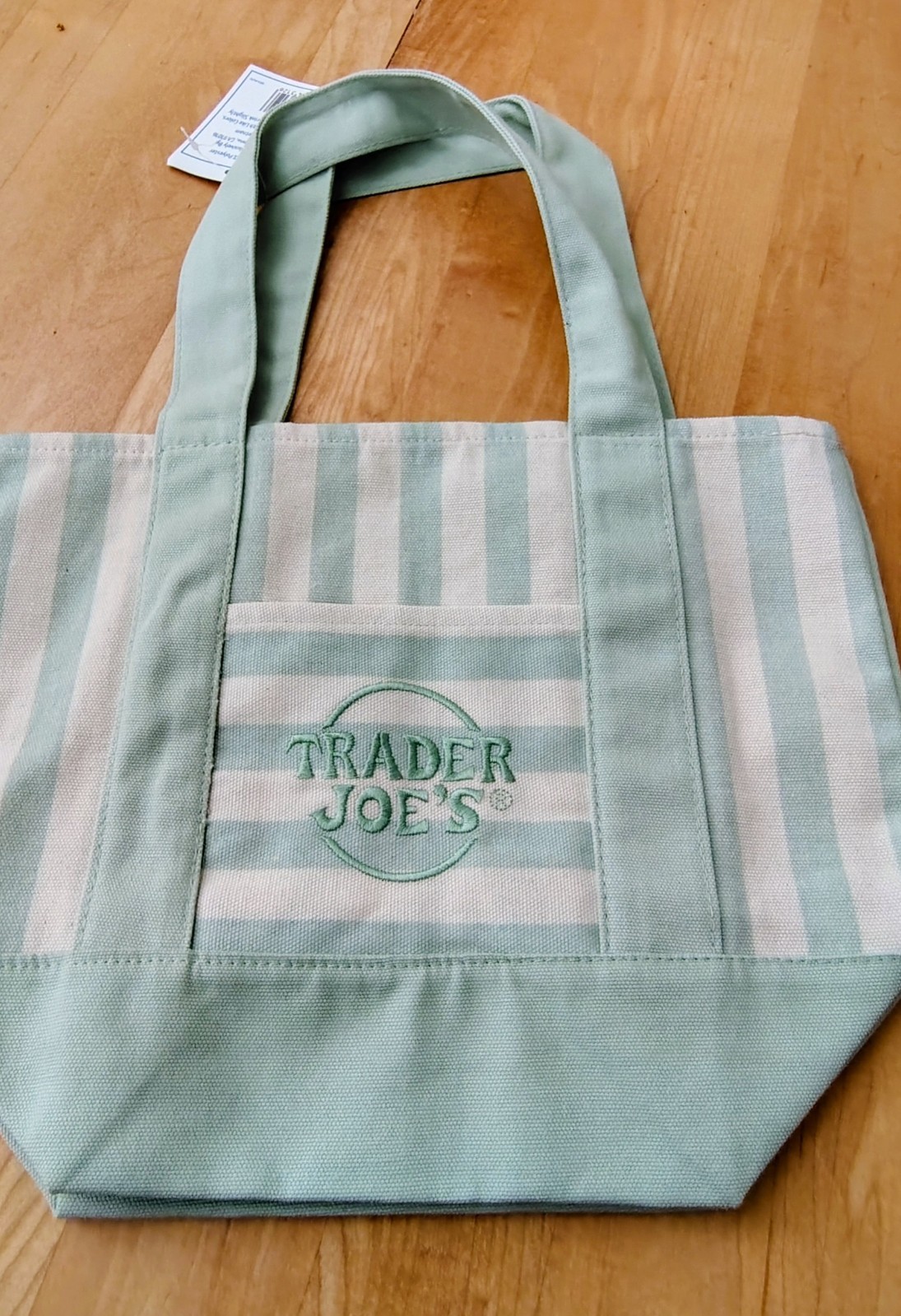 trader joes mini tote pastel green striped