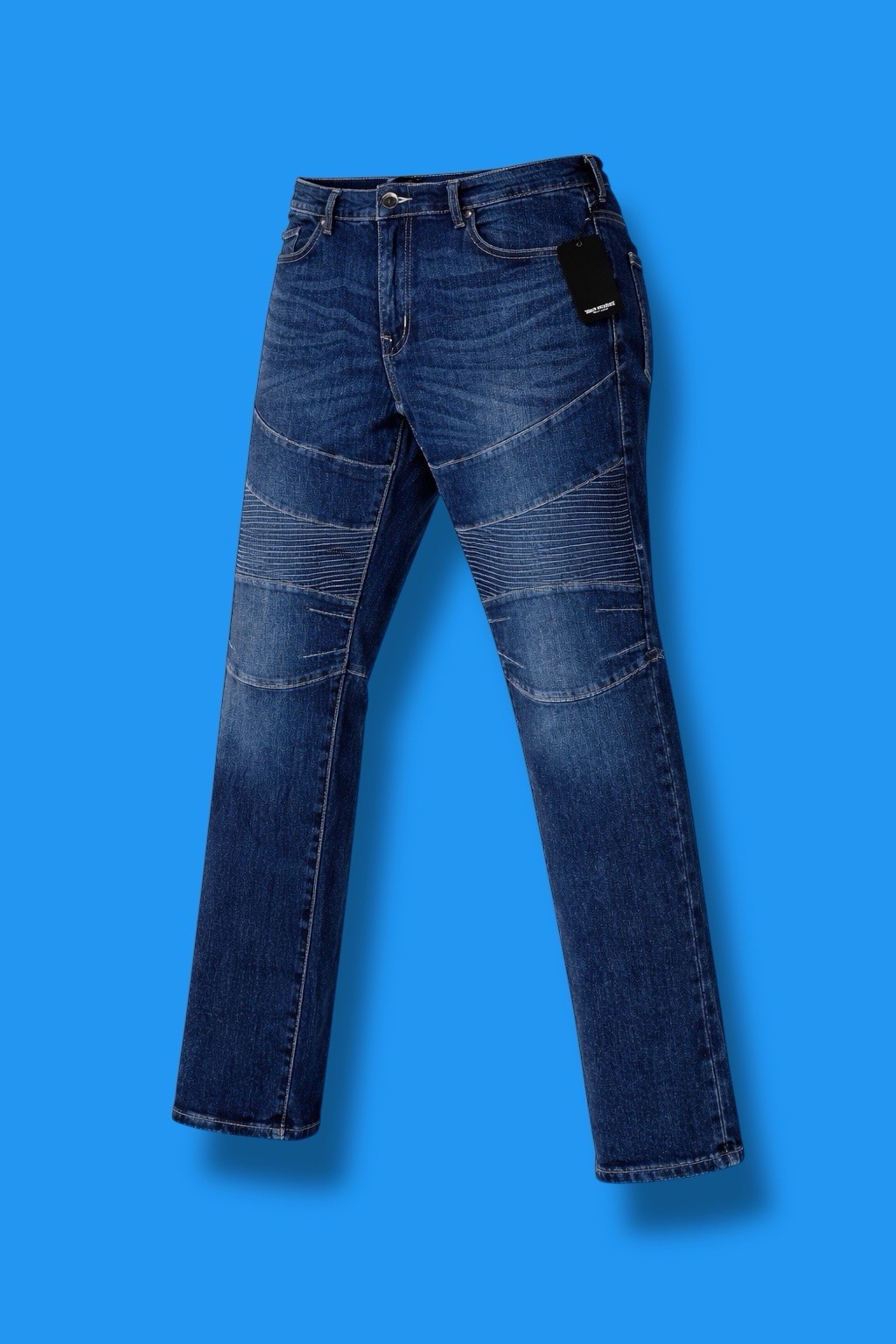 True Religion Jeans Rocco Mens 42×32 Moto Ribbed Relaxed Skinny Dark Blue Denim