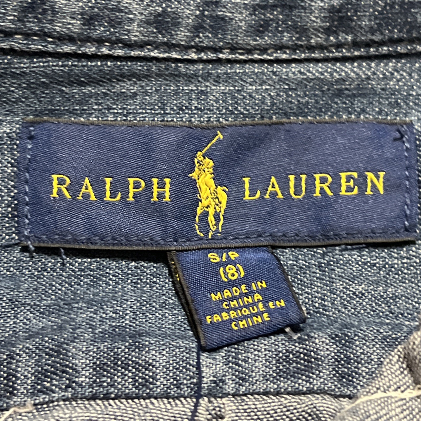 POLO RALPH LAUREN Boy’s S (8) Blue Chambray Button Down Shirt Flesh Pony Preppy
