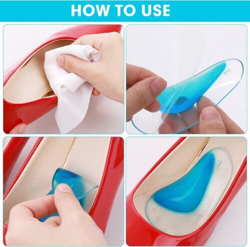 4 Pcs Arch Support Shoe Insoles Plantar Fasciitis Gel Sticky Reusable Cushionss