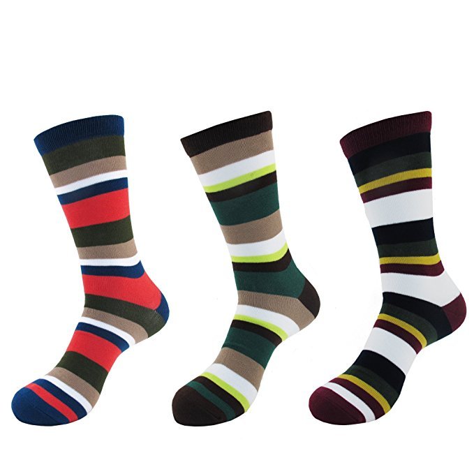 Men’s Rayon from Bamboo Casual Dress Striped Socks – 3 Pair – Assortment 3A