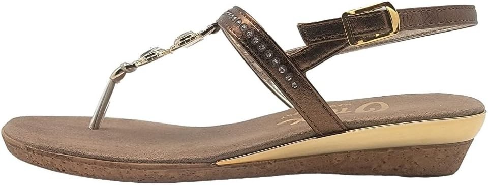 Women’s Onex Leather Wedge Slide Sandals Bronze Swarovski Crystal Italy