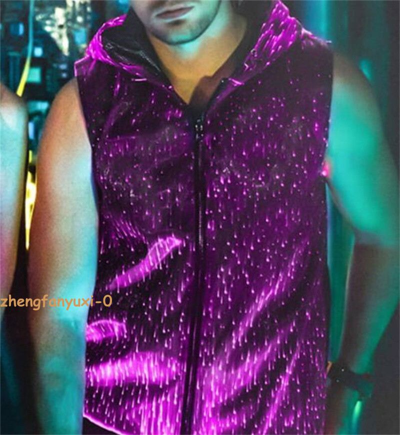 Men Luminous Optic Fiber Vest Party LED Hoodies Show RGB Lights Costume Clothing