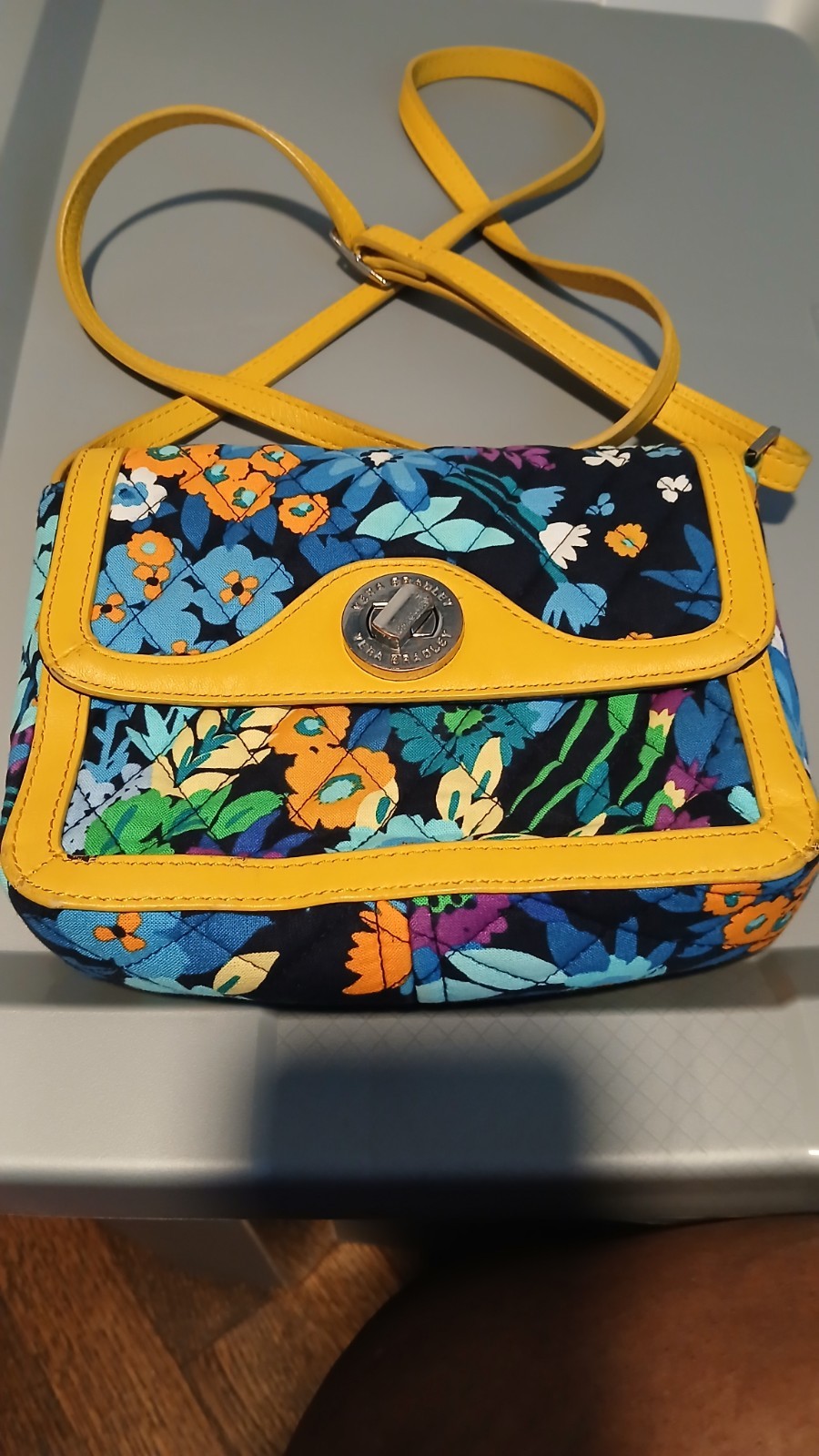 Vera Bradley Floral Quilted Small Crossbody Bag Multicolor Yellow Trim Zip