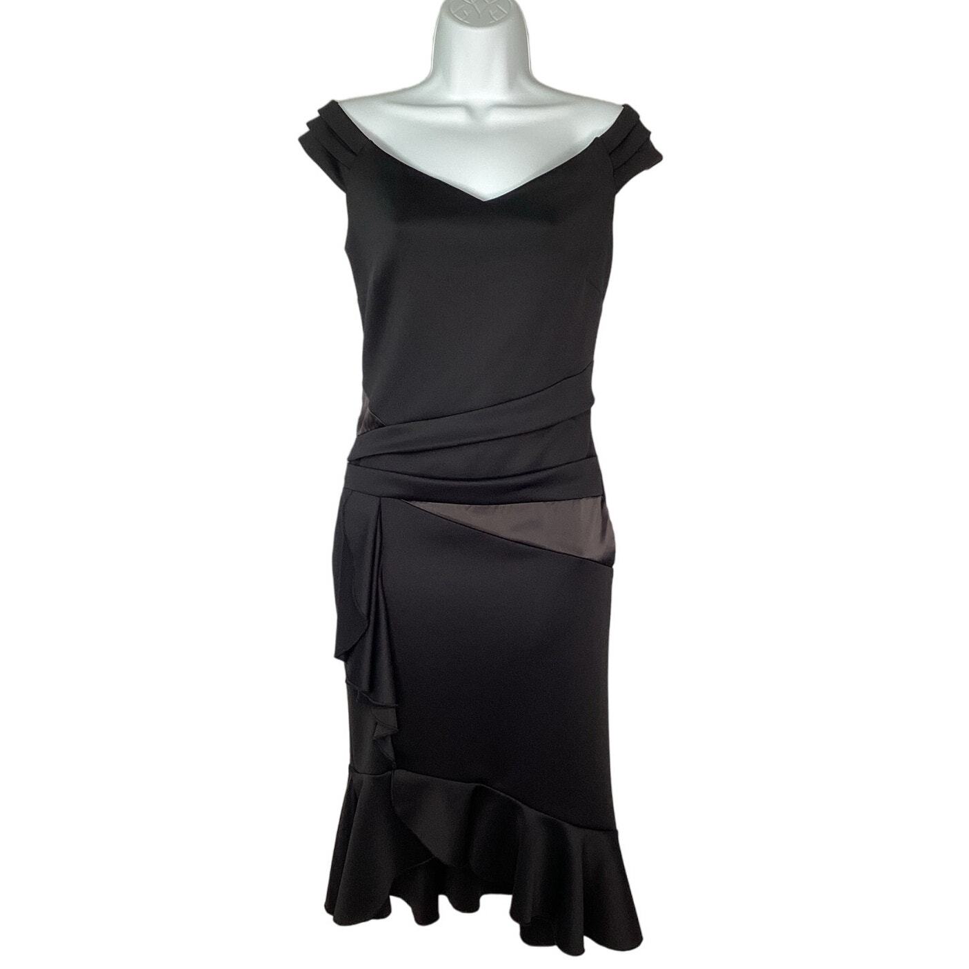 Venus Womens Ruffle Detail Off Shoulder Sweetheart Neckline Black Dress S