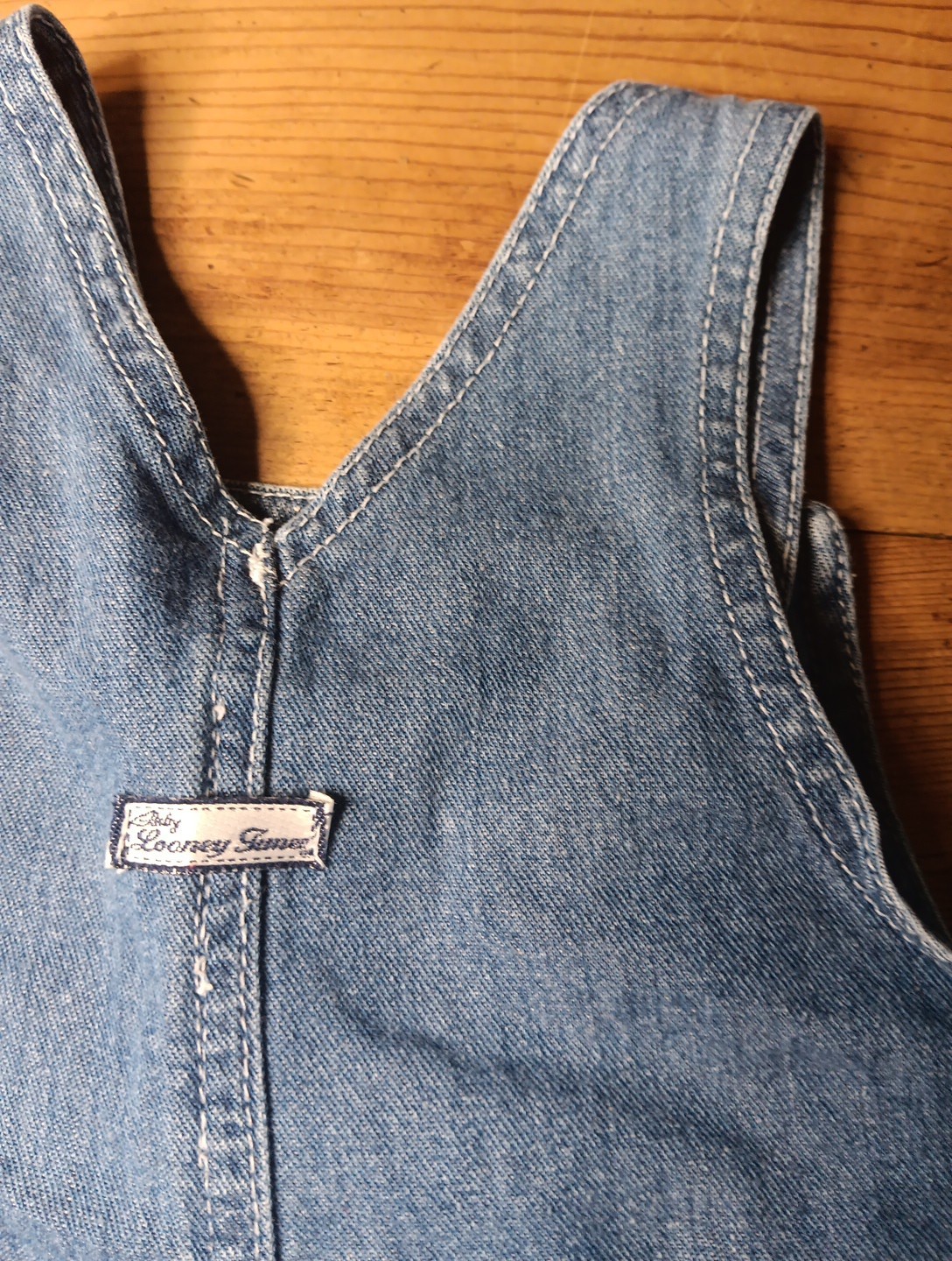 Looney Tunes Bugs Bunny Denim Overalls Baby 12M Girl Boy Vtg 90s 3D Jean Snap