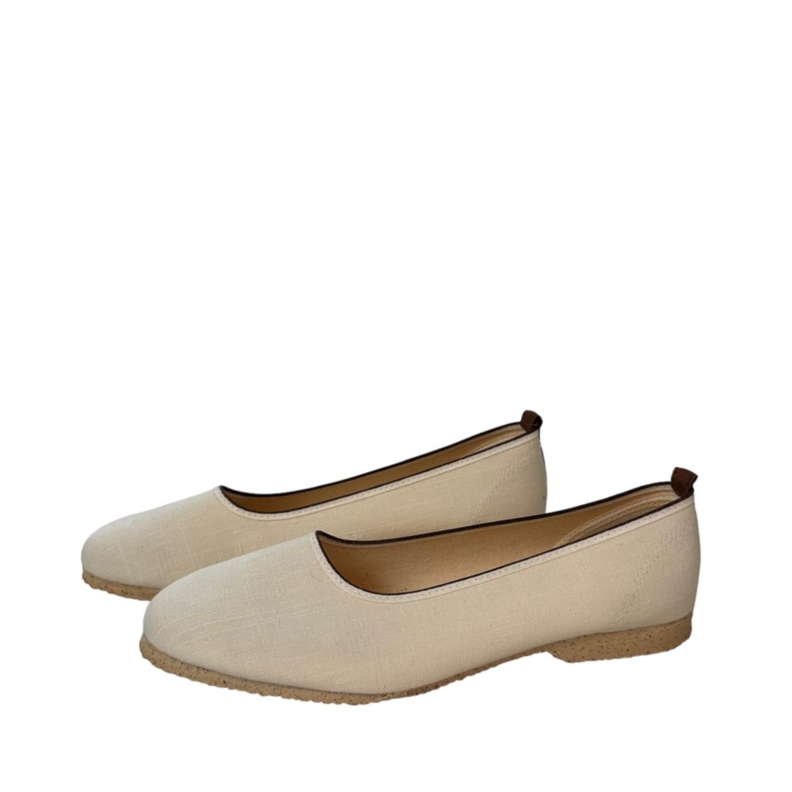 Canvas Ballet Flats Womens Size 10 Textured Rubber Outsole Cream Brown
