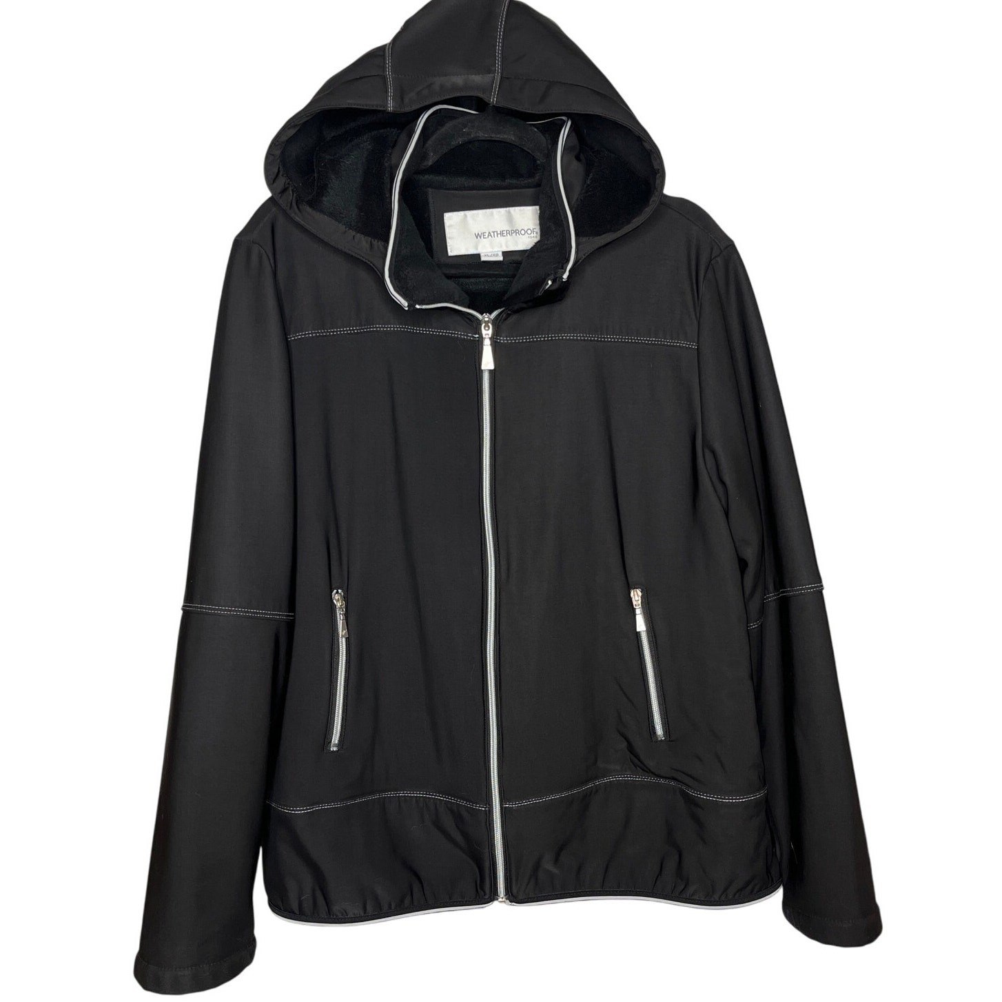 Weatherproof Women XL Black Fleece Lined Hooded Jacket Full Zip Front