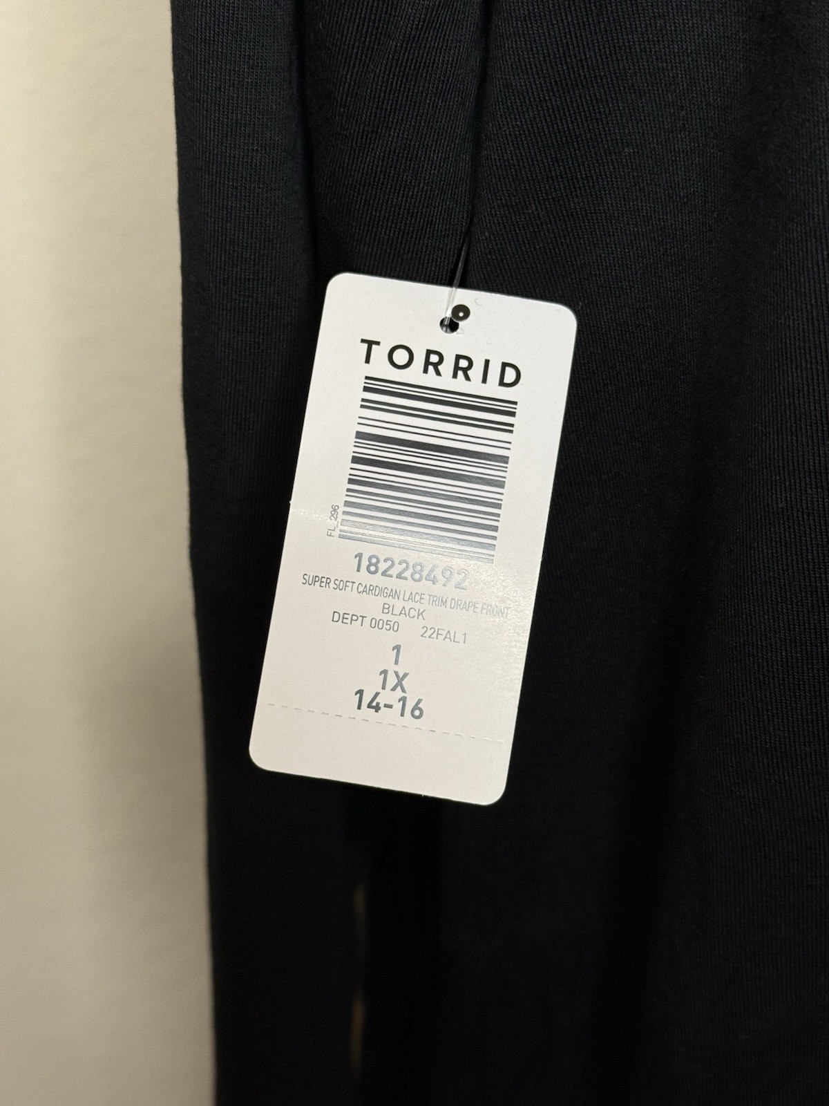 Torrid Super Soft Cardigan Lace Trim Black Drape Front Size 1 NWT