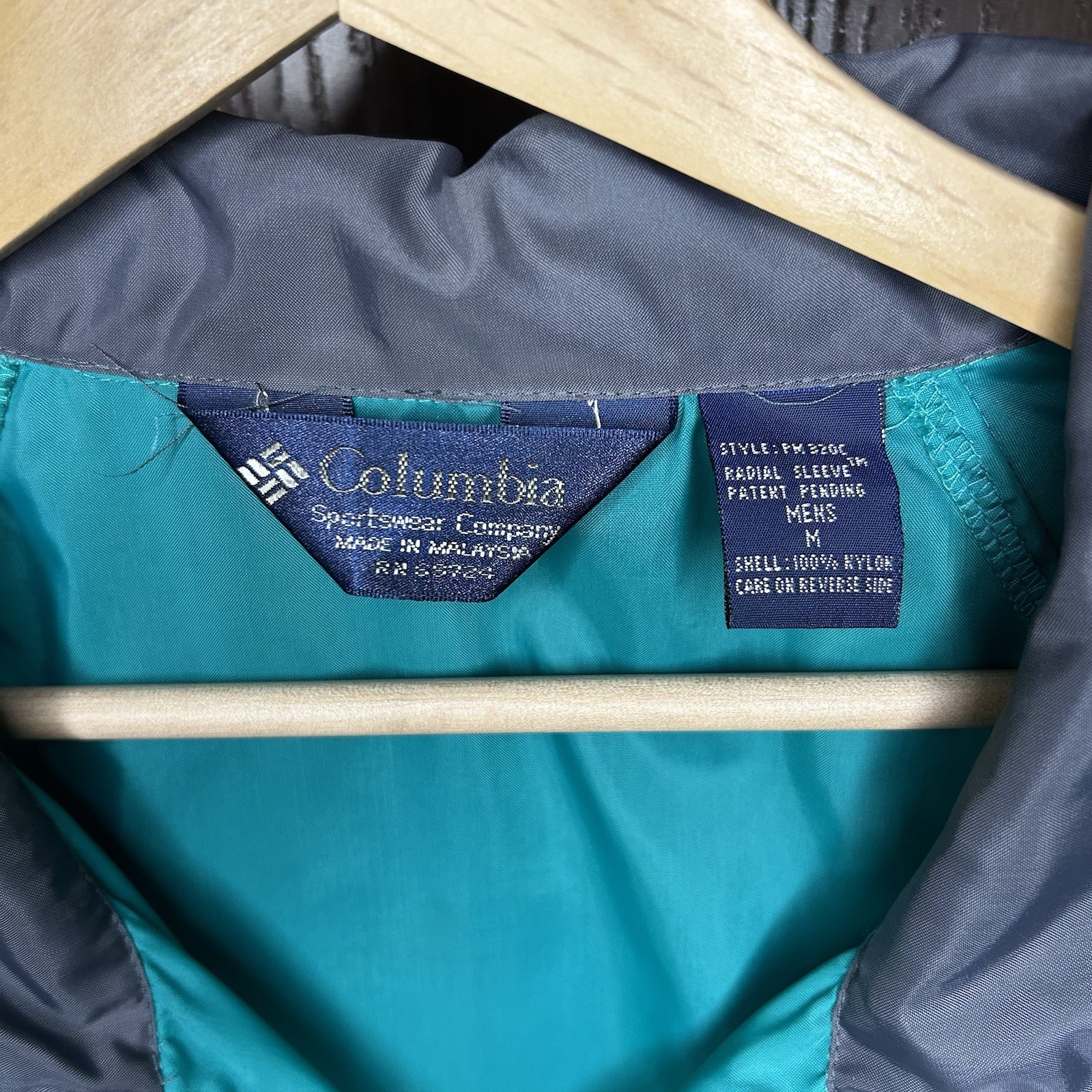 Vintage 80s Columbia Color Block Windbreaker Jacket Mens Medium Nylon Teal Grey