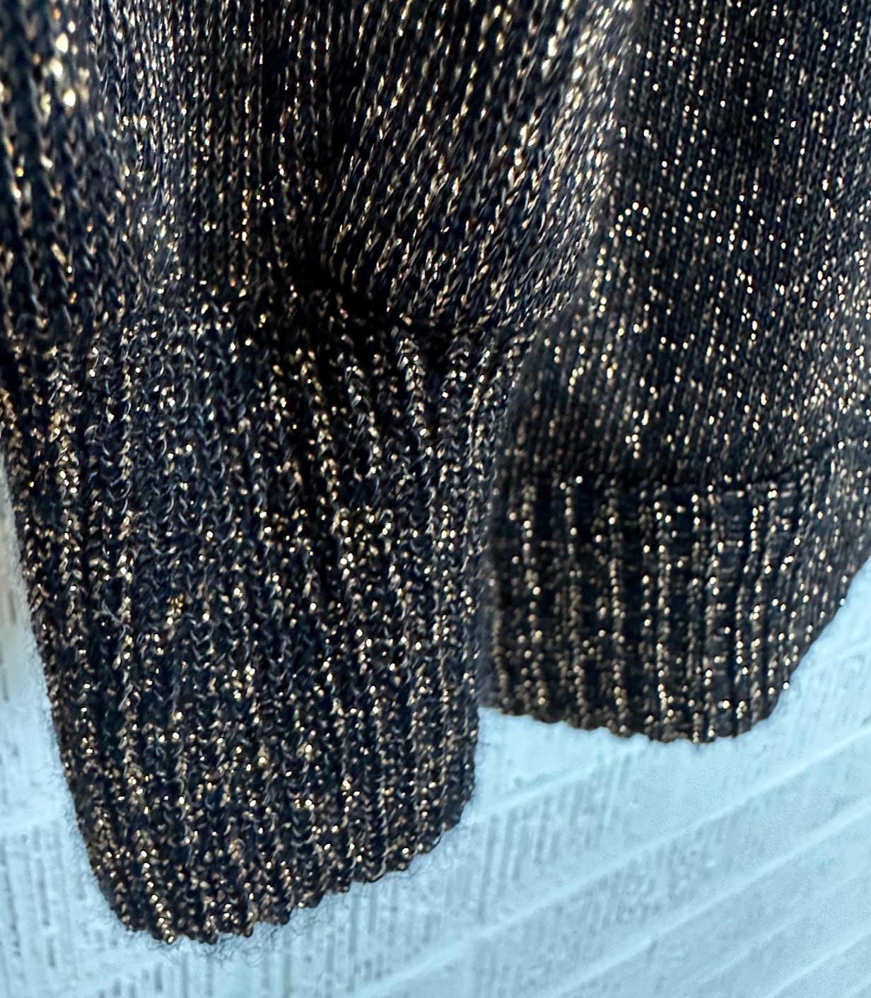 Vintage Christian Dior Loungewear Metallic Gold/Black Ribbed Turtleneck Sweater