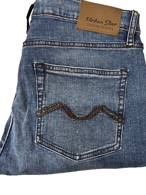 URBAN STAR MEN’S PREMIUM APPAREL STRAIGHT LEG RELAXED FIT(BLUE WASH 32WX32L)USED