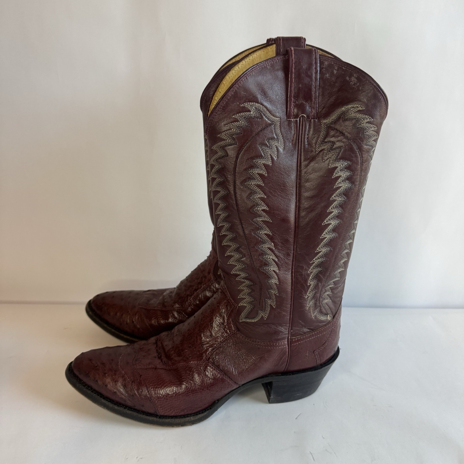 Justin Exotic Western Boot Bourdeaux Burgandy Patchwork Ostrich 6495 Mens 8.5D