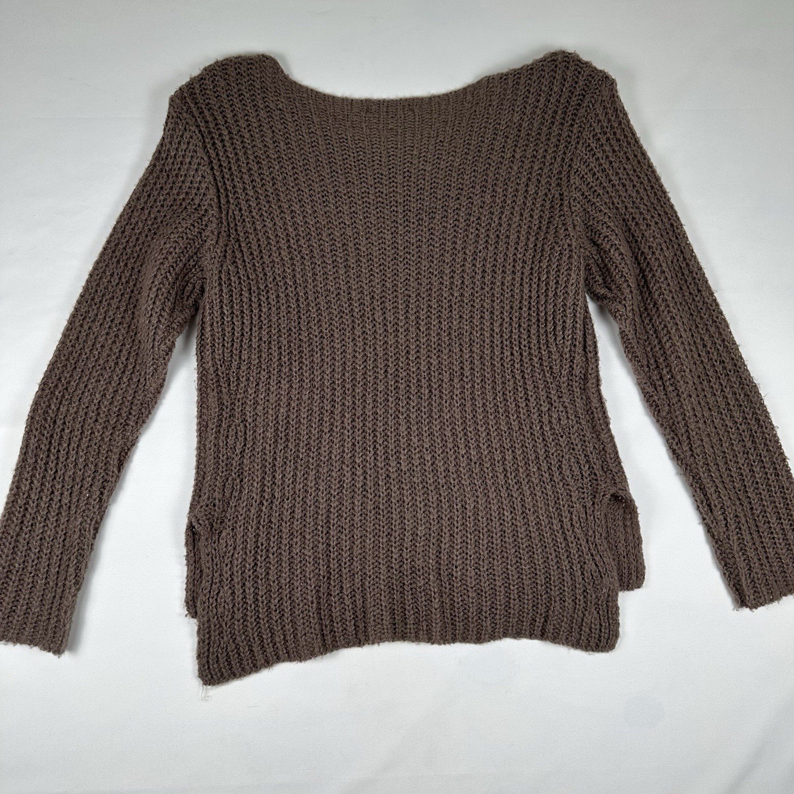 Trouvé Chunky Knit Sweater Size L Taupe Brown Boat Neck Acrylic Blend
