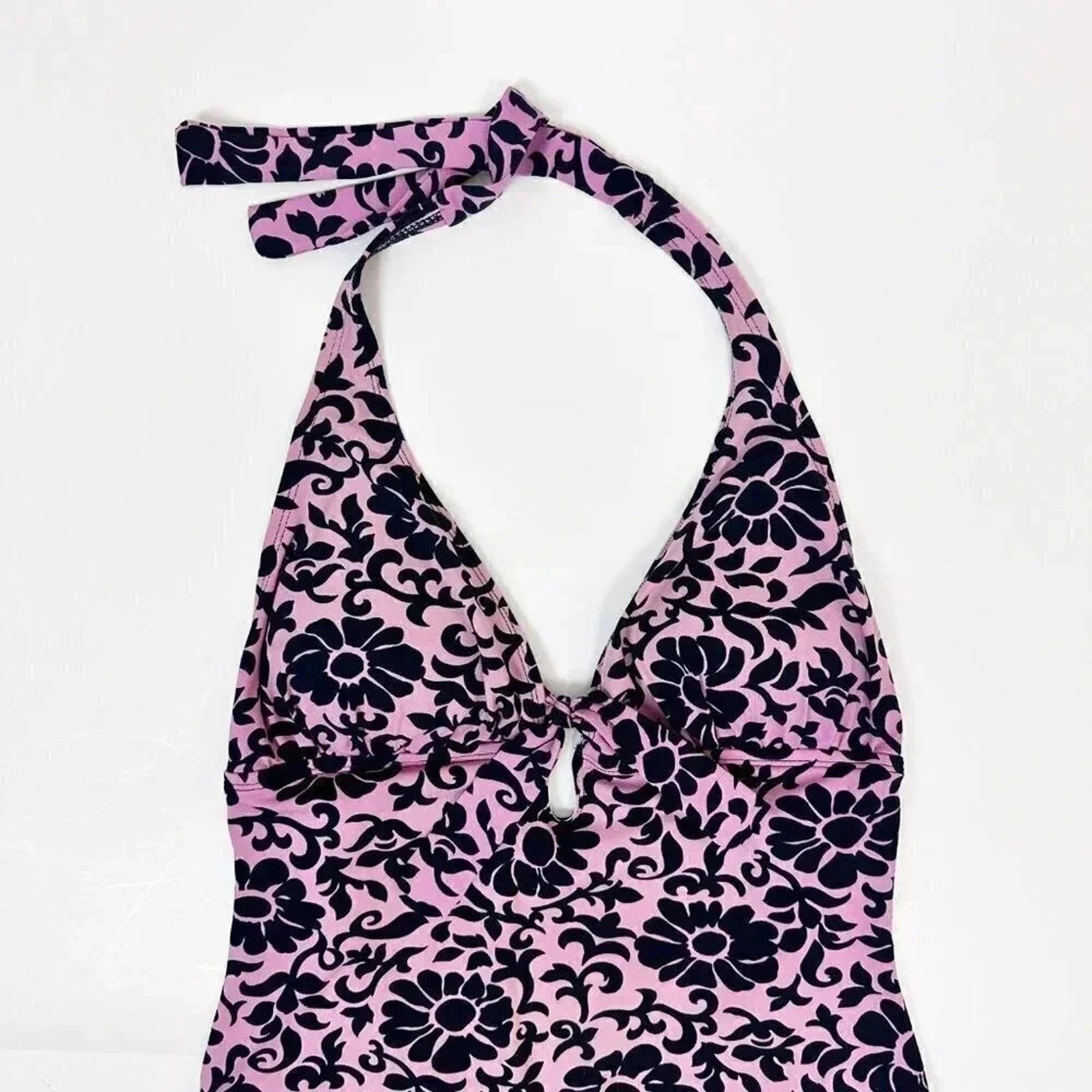 TOMMY BAHAMA One Piece Plunging Keyhole Neck Halter Swimsuit 10