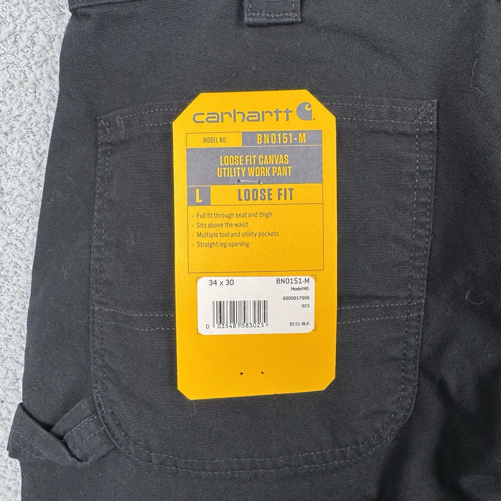 Carhartt Mens Black Utility Work Pants Loose Fit Canvas 35×34 BN0151-M NEW
