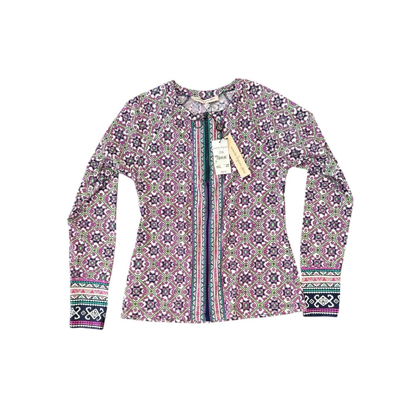 Nanette Lepore Purple Pink Green Printed Swim Zip Coverup New with tags