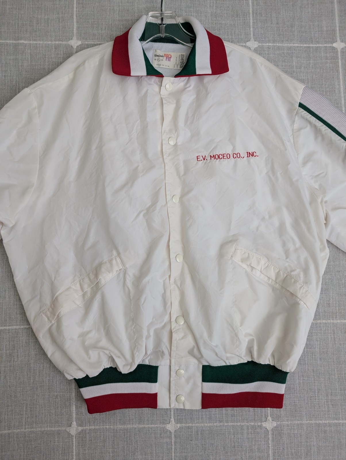 Vintage King Louie Italia Jacket Mens XL White Varsity USA Company Name Read**