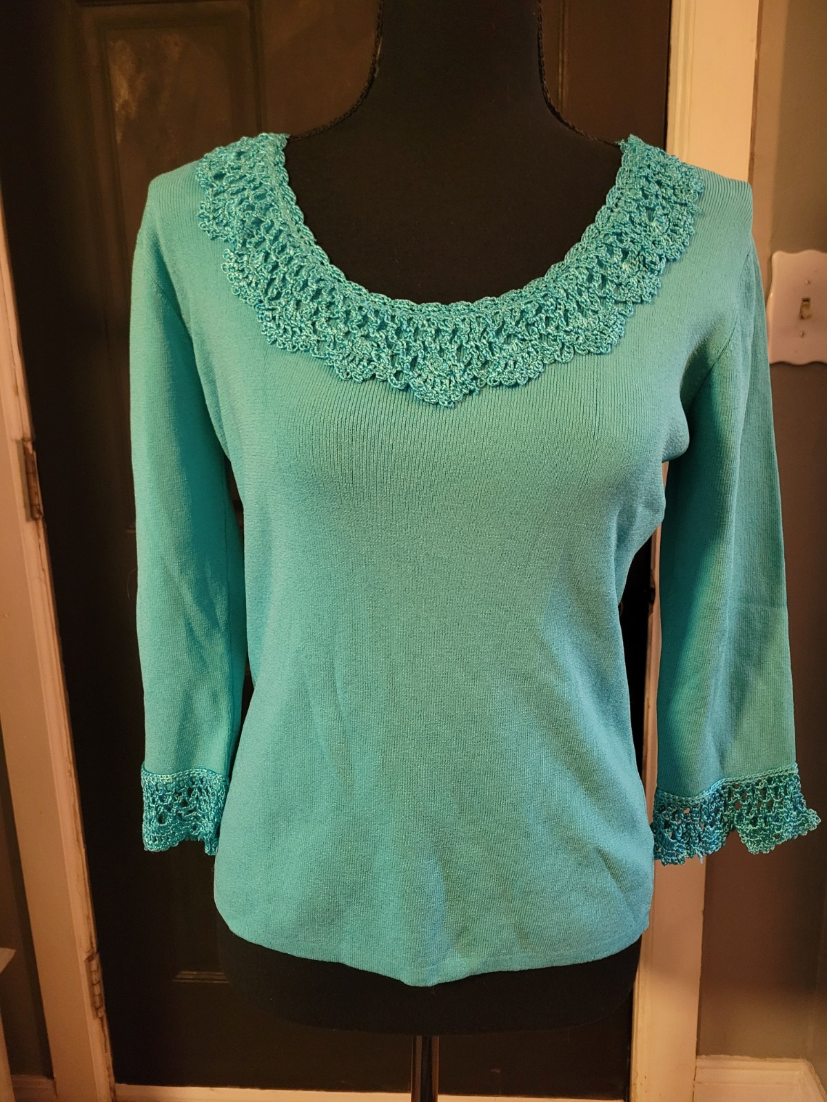 J.A.C. by Joseph A. Womens Blue Solid Scoop Neck 3/4 Knit Pullover M