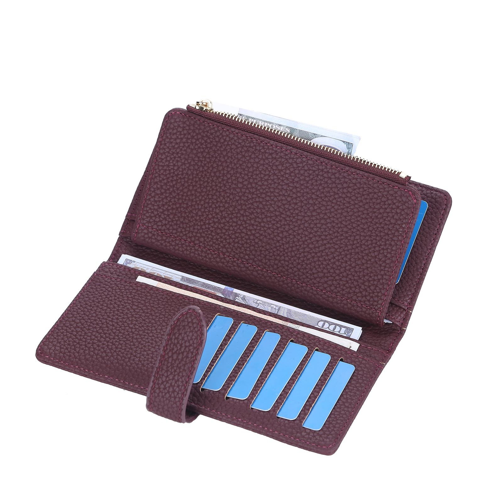 Women Slim Trifold Wallet with Zipper Pocket Hasp Clutch Purse Multi Card Holder