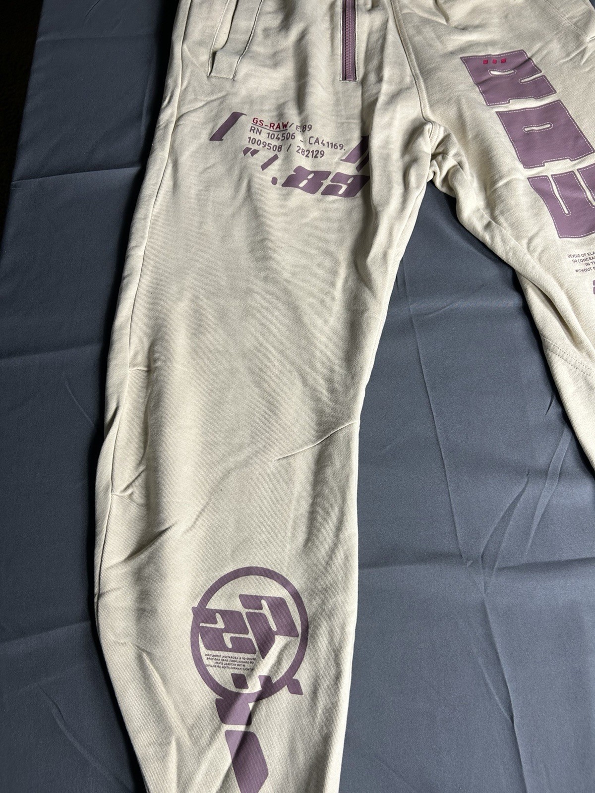 G-Star RAW Men’s Jogger Pants M Regular Beige/Purple Cotton Graphic Drawstring