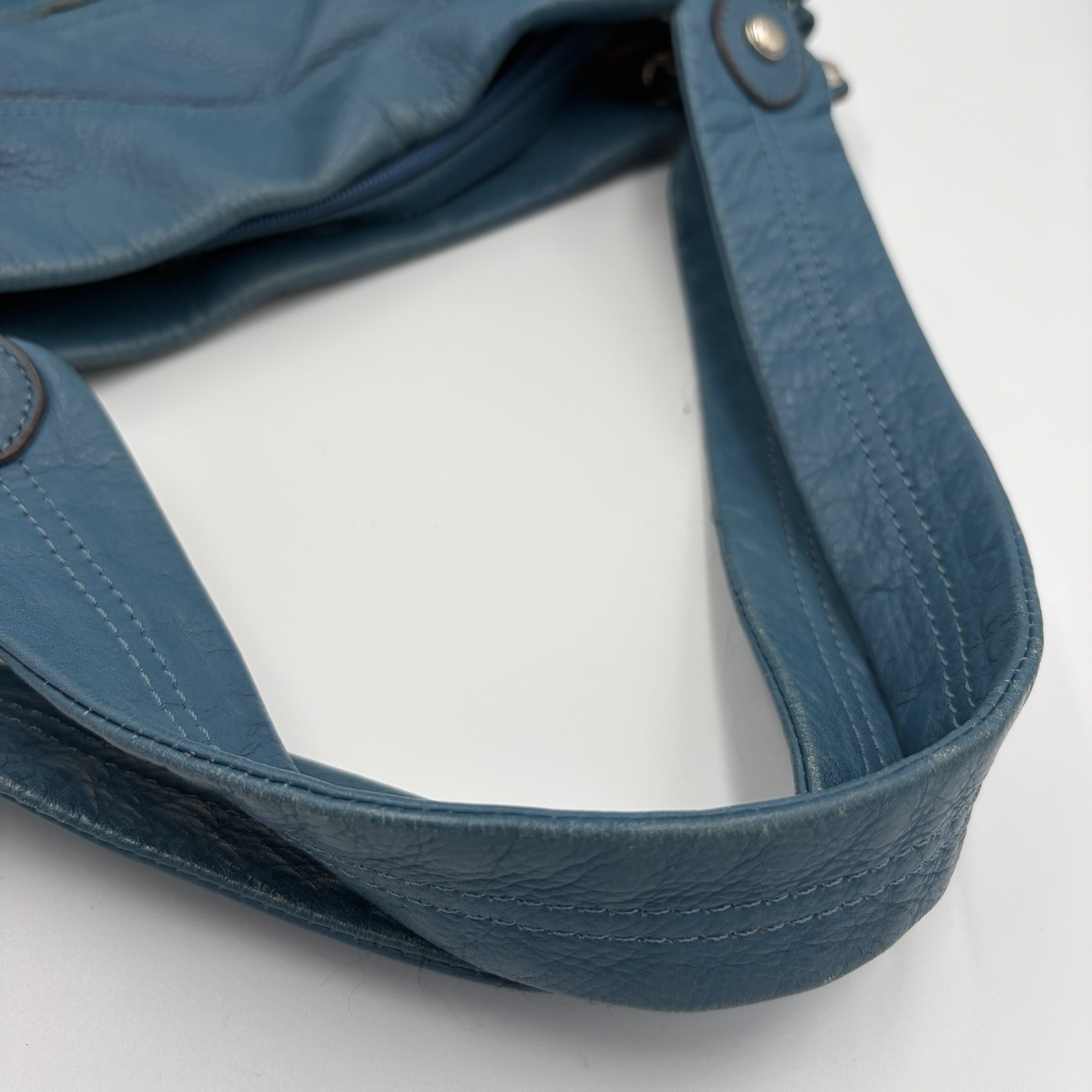 B Makowsky Teal Blue Pebbled Leather Hobo Shoulder Bag Large Silver Hardware