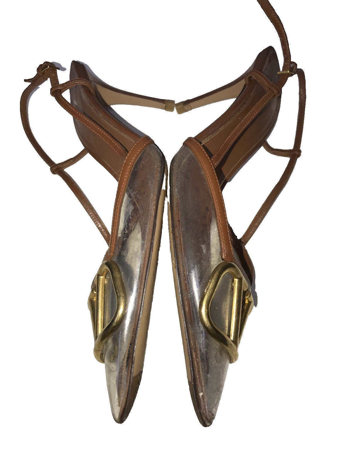 Valentino Garavani Vlogo Brown Pointed Toe Transparent Slingback Pump SZ 40