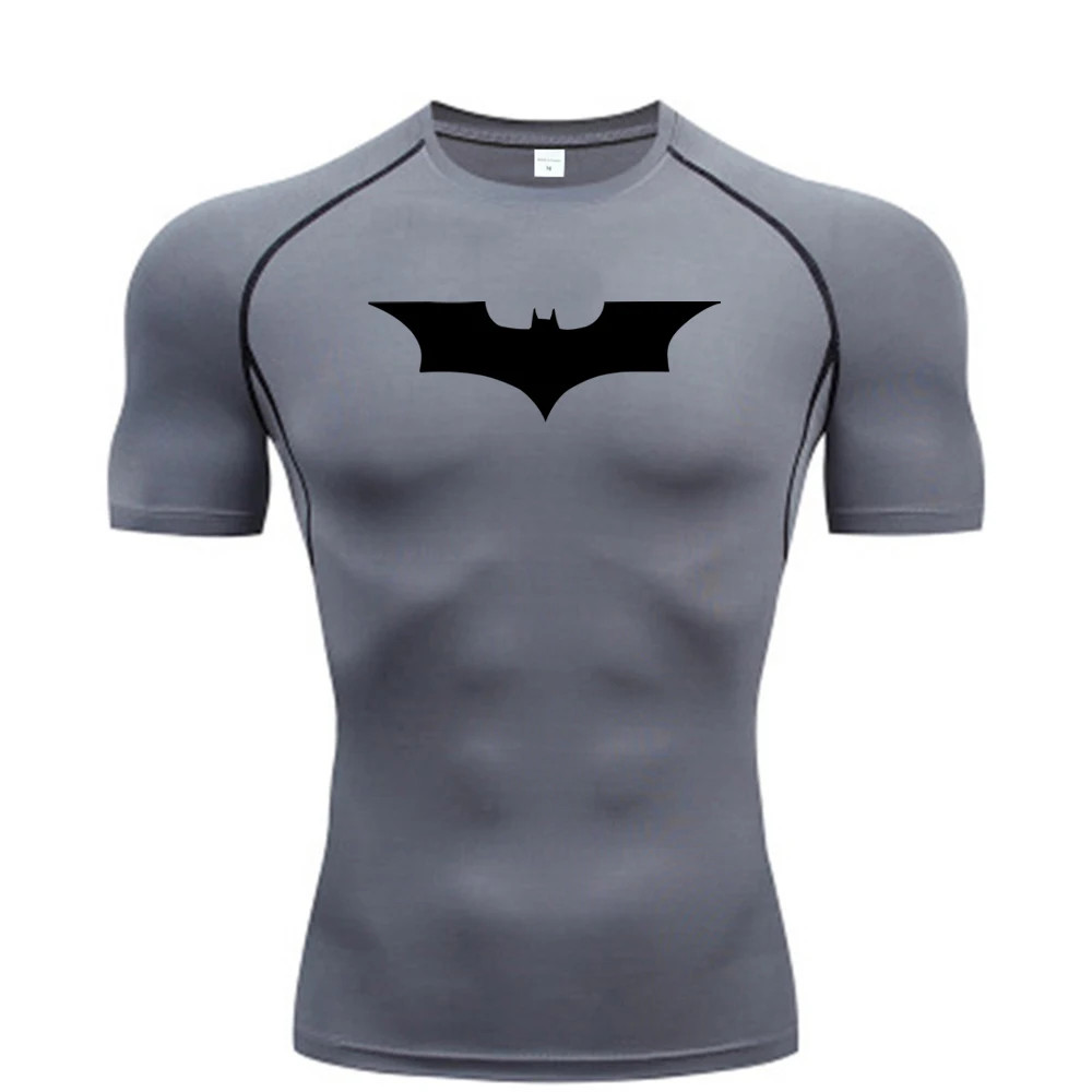 Bat Printed Men’S Tight T-Shirt Running Compression Compression T Shirt Gym Fitn