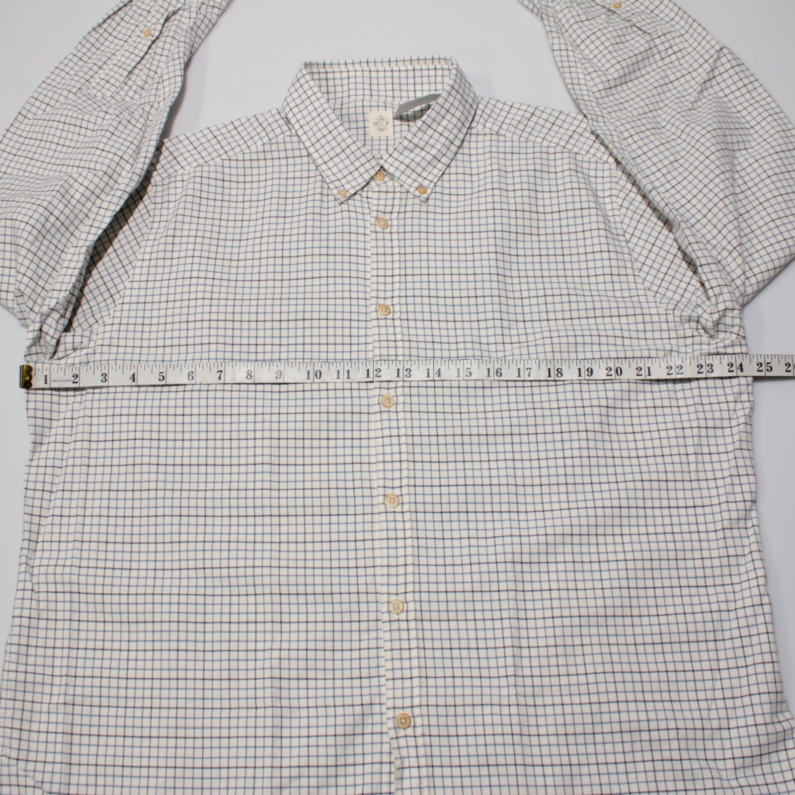 GMF NWOT Dress Shirt Size 44 17.5 in White with Blue Check 100% Cotton