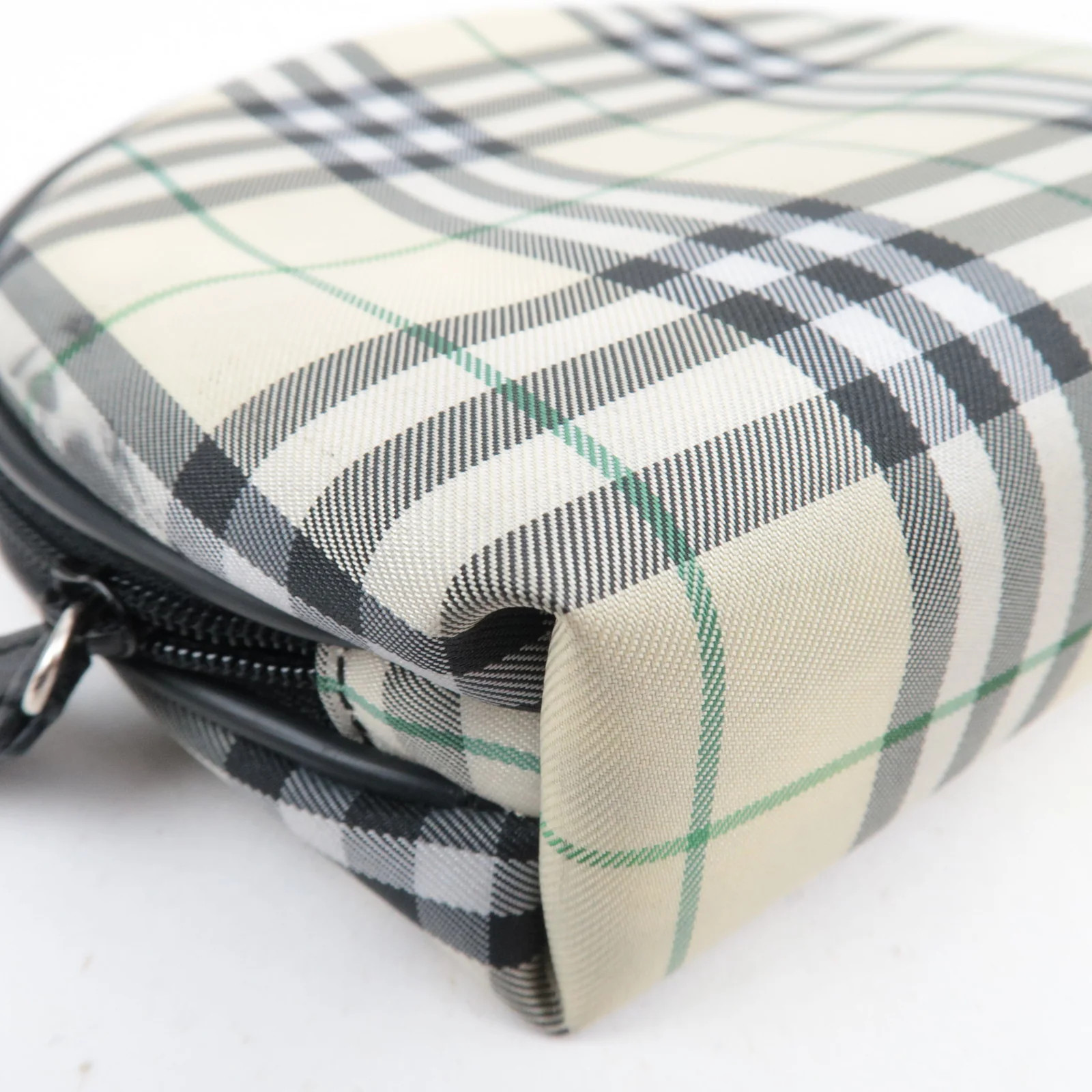 BURBERRY Nova Plaid Semi Circle Pouch Canvas Leather Yellow Authentic