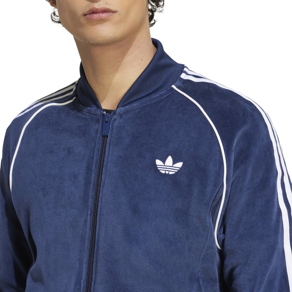 adidas Sst Adicolor Velour Full Zip Track Jacket Mens Blue Casual Athletic Outer