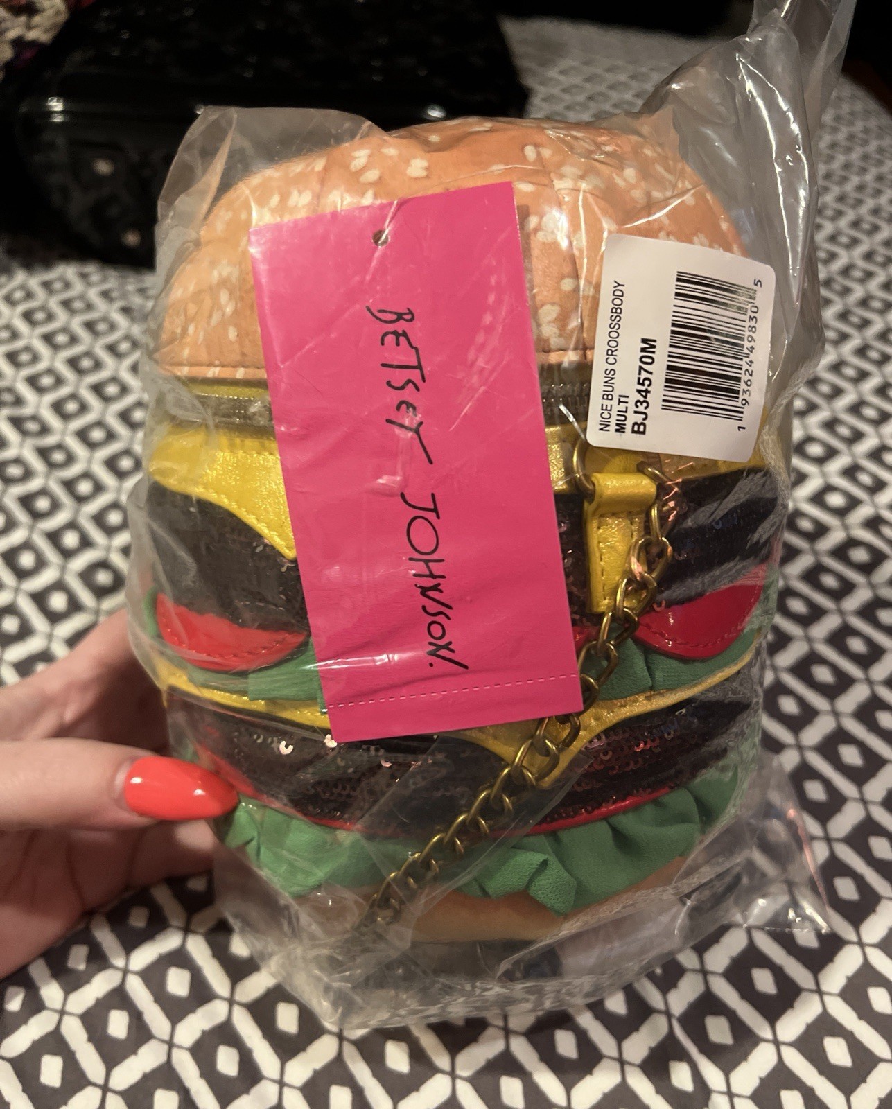 Betsey Johnson Burger Bag Purse Crossbody Kitsch Nice Buns Food Lunch New W/tags