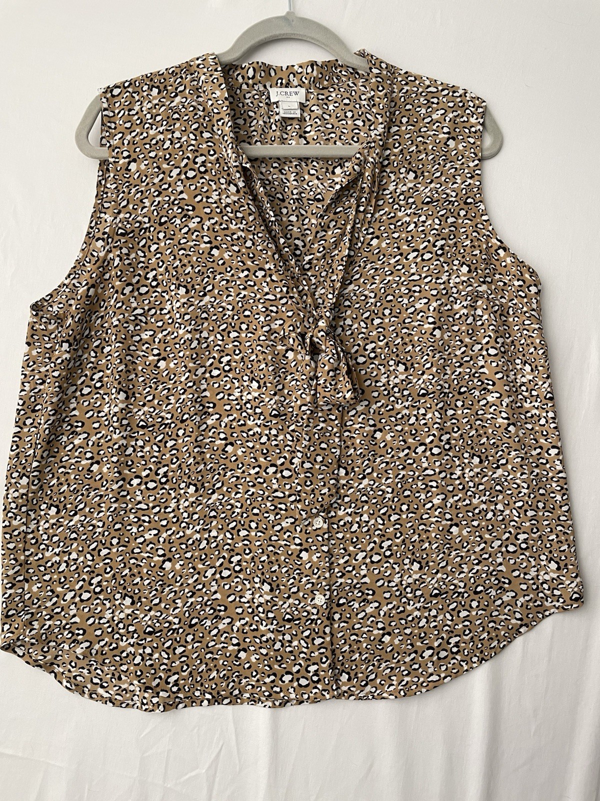 J.CREW Women’s Leopard V-Neck Sleeveless Tie Blouse, Size L