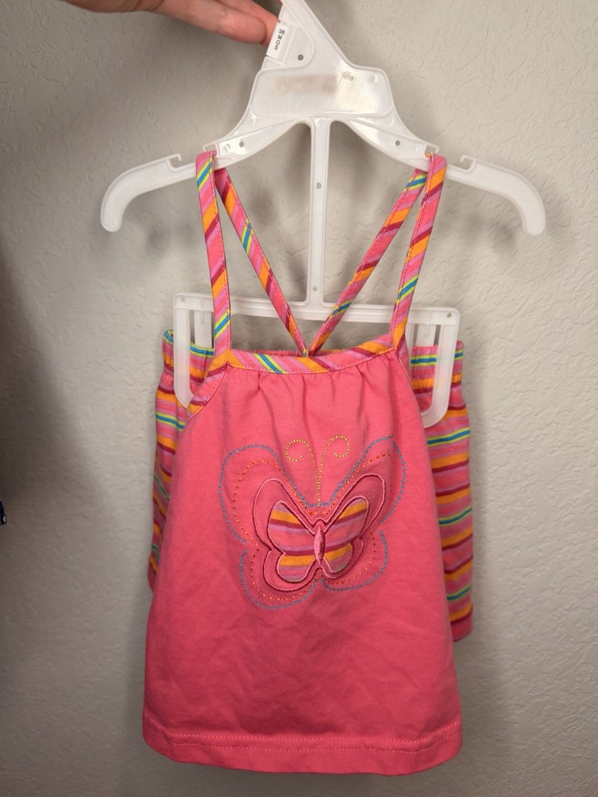 Girls Y2K 3-6 M 2pc Pink Butterfly Embroidered Tank Top & Striped Shorts Set