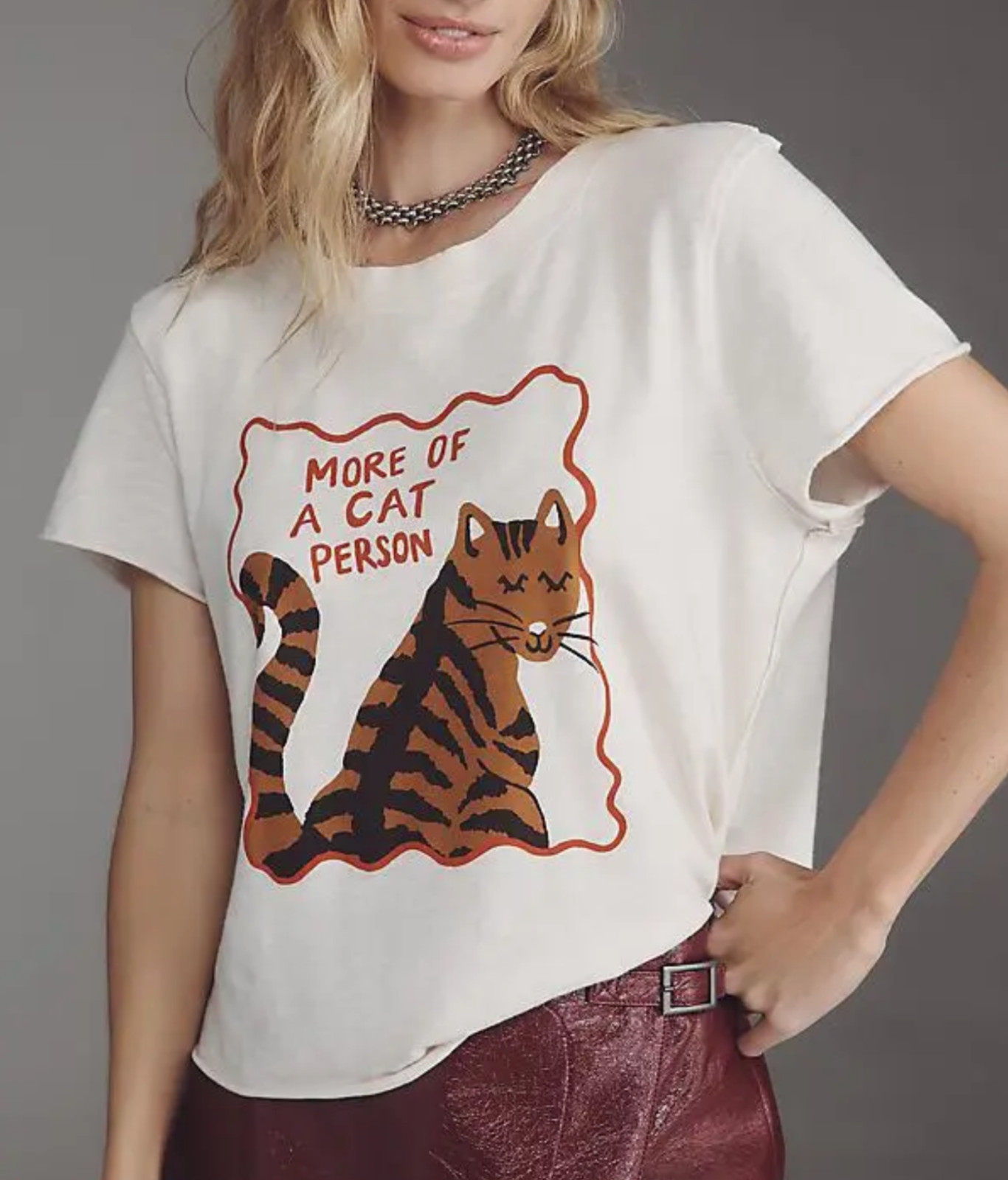 Anthropologie Maeve x Tulastra Ivory Cat Short-Sleeve Graphic Boxy Tee Sz M