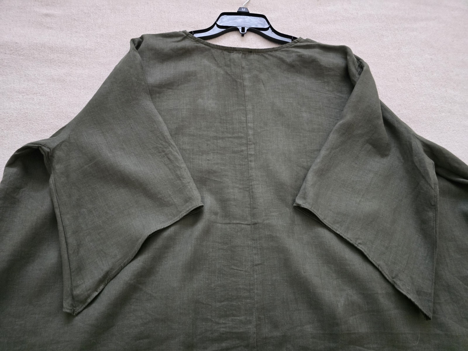 Karen Kane Slub Handkerchief Hem Linen Pullover Top Olive Green SzL Lagenlook