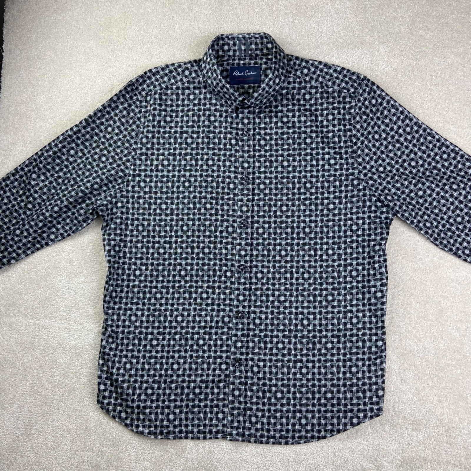 Robert Graham Button Down Shirt Mens 3XL Black White Grid Tailored Fit