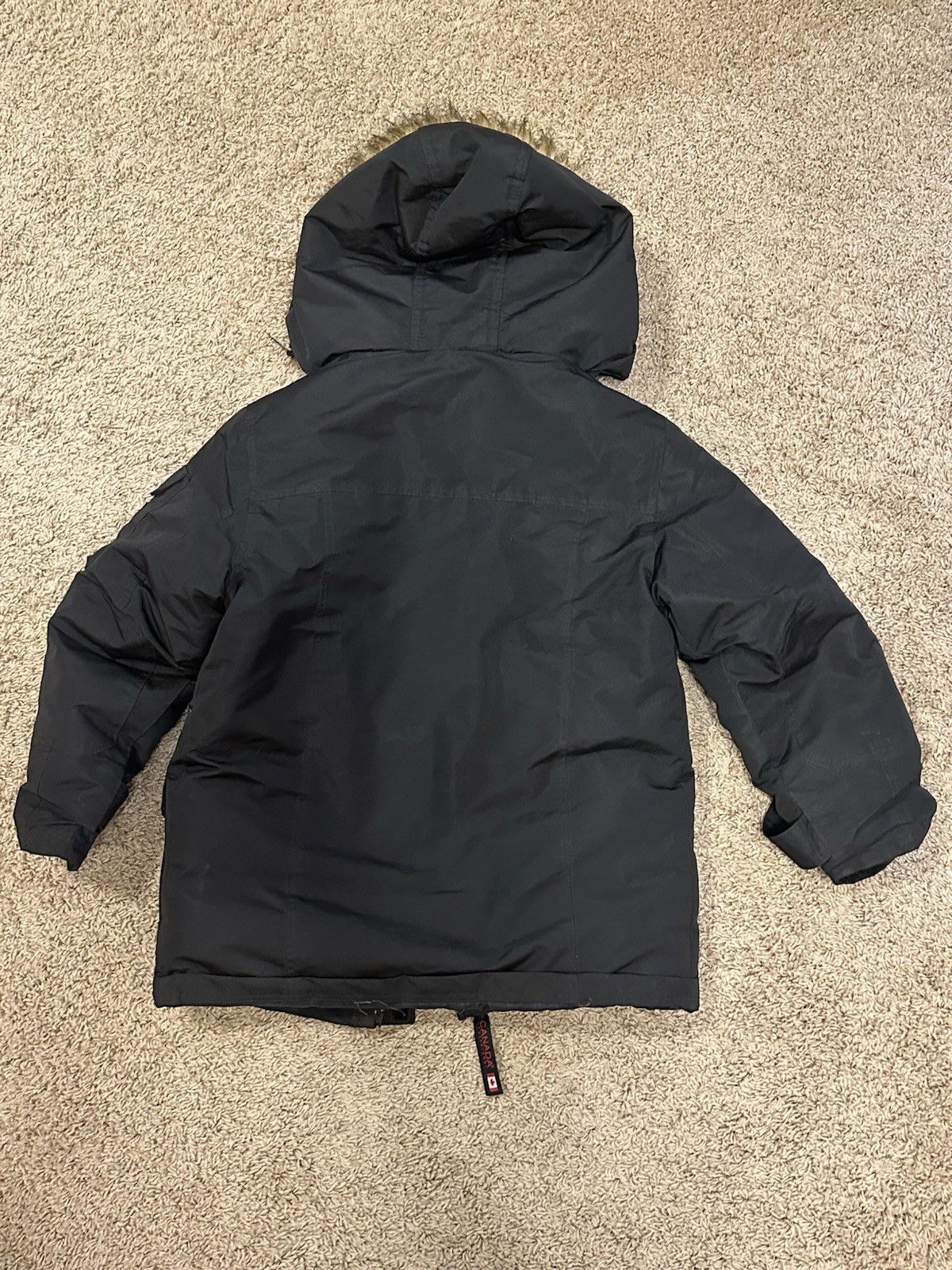 Canada Weathergear Men’s Hooded Parka Jacket Black Fur Trim Full Zip Stand M