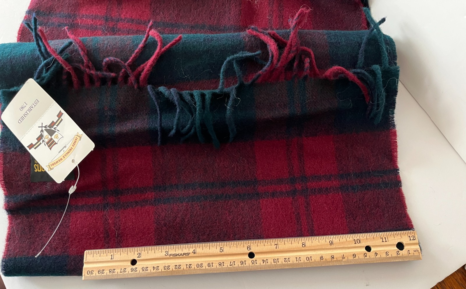 Johnstons of Elgin Lambswool Check Stole Scarf 75×15 in, Made in Scotland