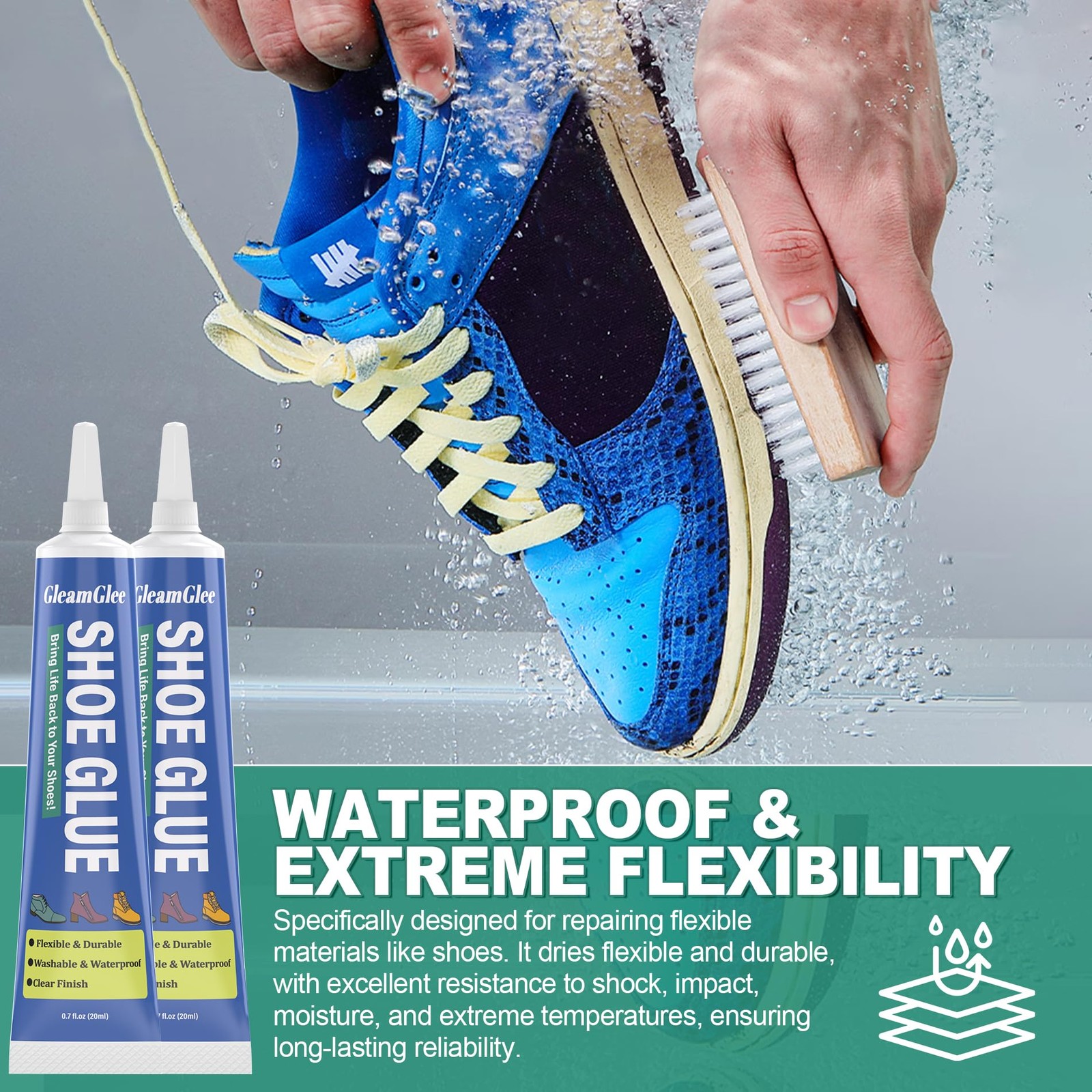 Shoe Glue, Professional Grade Flexible Repair Adhesive – 20ml x 2, Clear