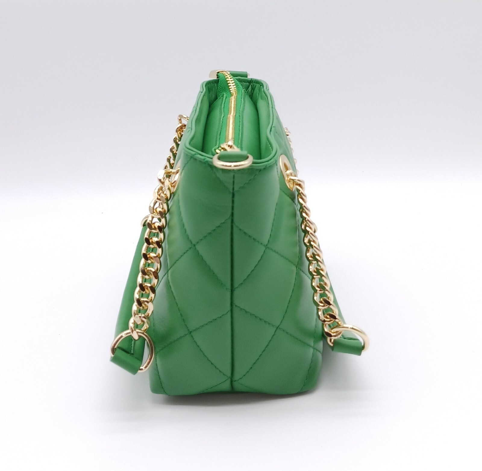 Italian Genuine Leather Small Quilted Tote Crossbody – Made In Italy – Green