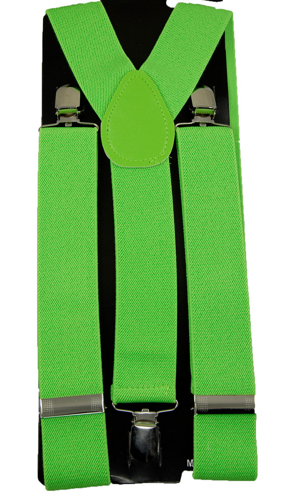 Unisex Clip-on Braces Elastic “Neon Green” Y -Back Suspender 1 1/2″