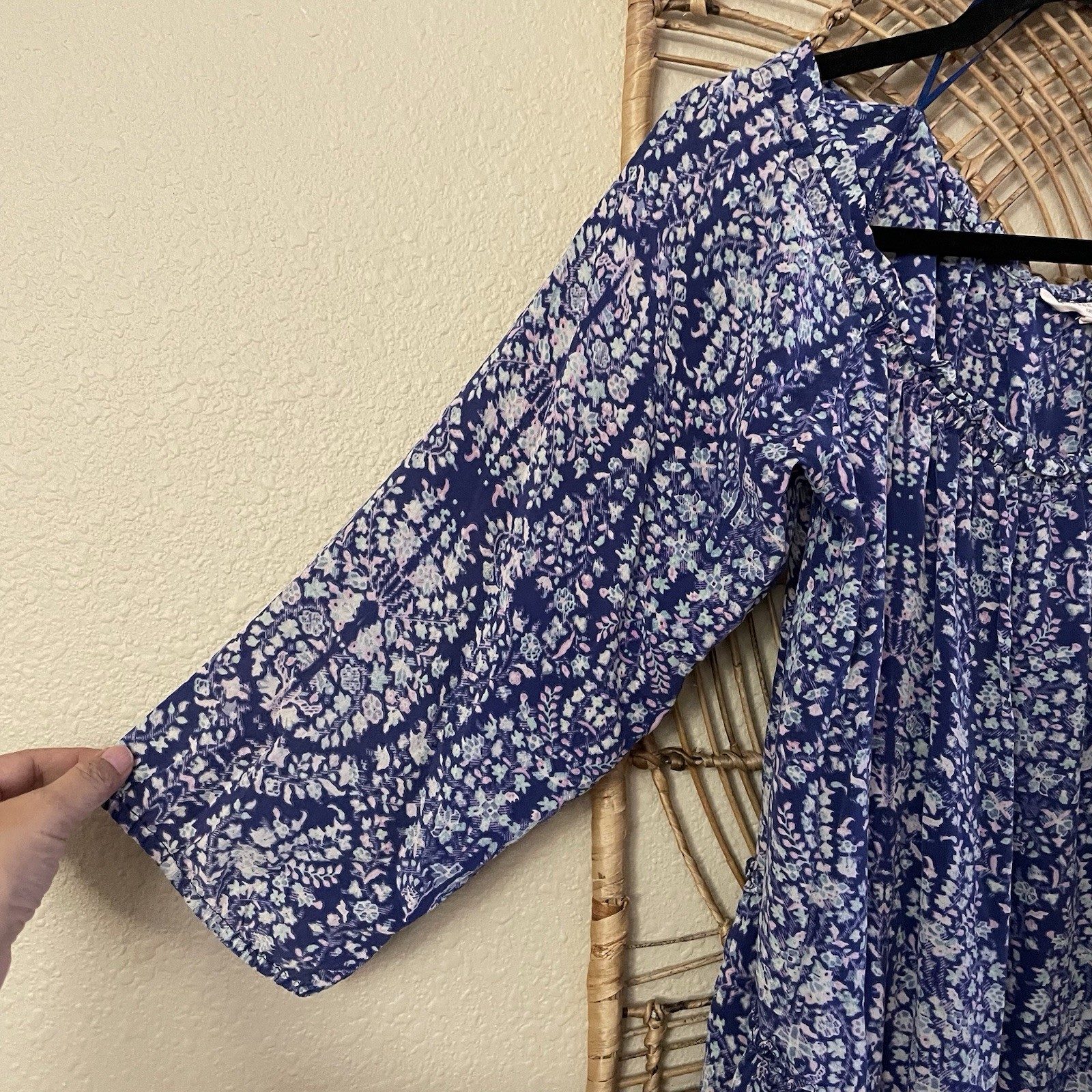 Rebecca Taylor Indigo Combo Floral Paisley Silk Off the Shoulder Blouse Sz 2 B18