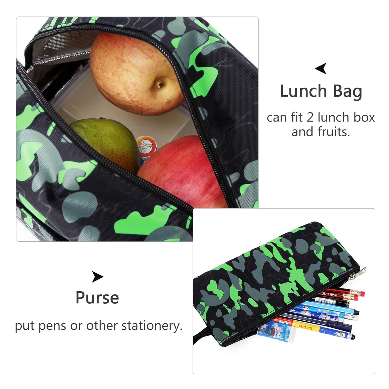 3 PCS Cool Camouflage School Backpack for Boys with Lunch Box Pencil Case