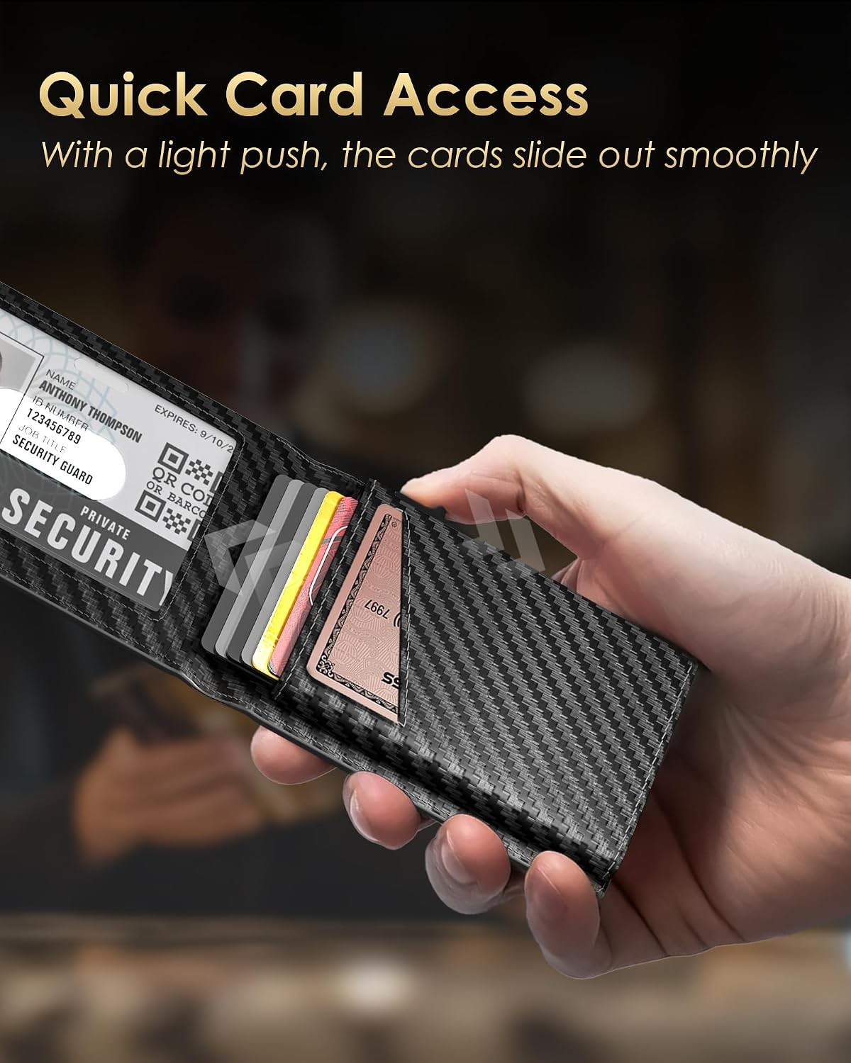 Mens RFID Blocking Wallet Carbon Fiber Slim Bifold Pop Up Credit Card Holder ID